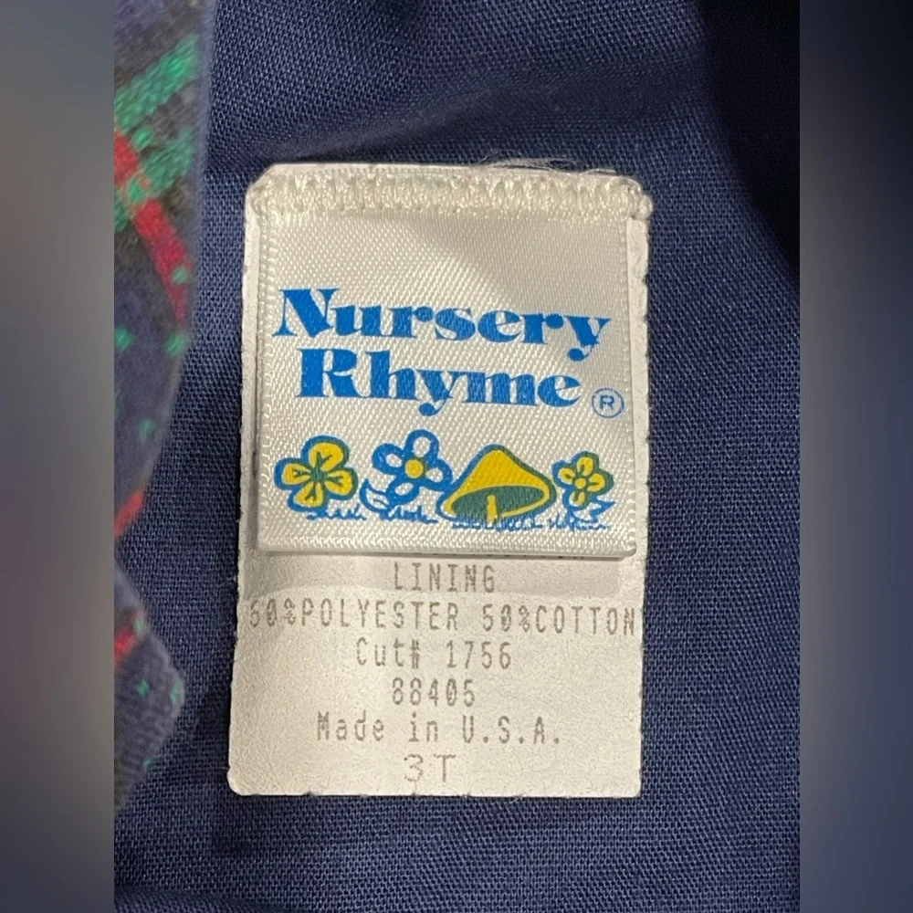 Nursery Rhyme 3T girls blue green‎ plaid jumper dress-red grosgrain bow VTG
